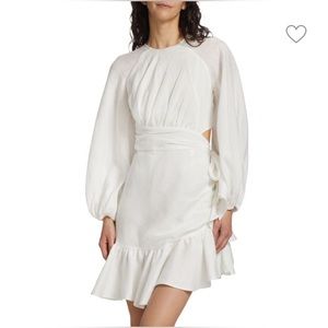 Zimmerman Lyre Cut-Out Balloon Puff Sleeve White Minidress